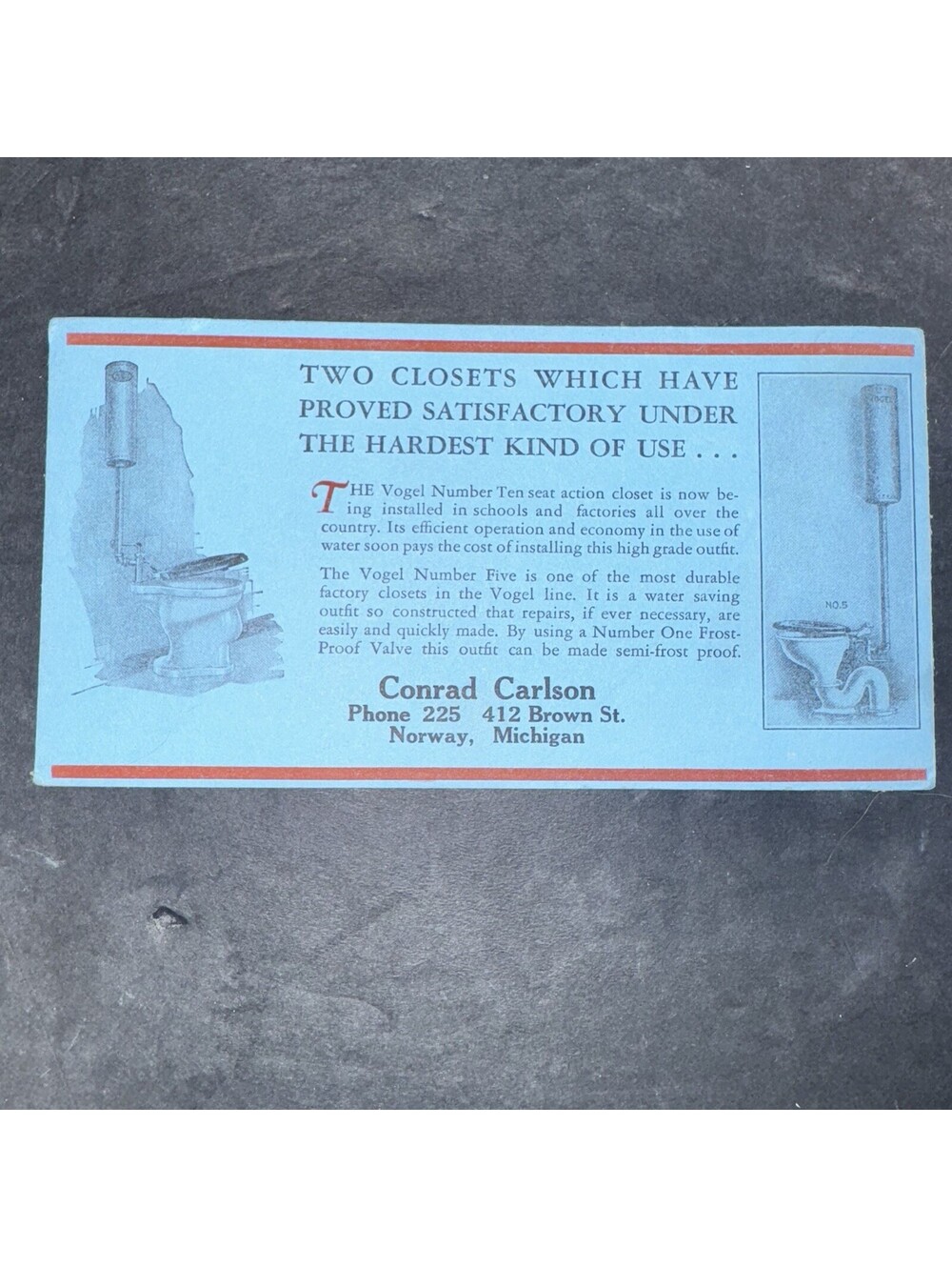 Antique Toilet Plumbing Print Advertisement Vogel Water Closet 1920s